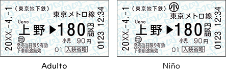 Billetes are sold at ticket vending machines found at every Tokyo Metro station.
Billetes are available in denominations of 180 yenes, 210 yenes, 260 yenes, 300 yenes, and 330 yenes. Select the fare based on the distance you will travel.