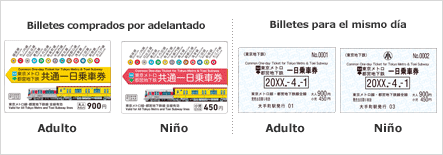 Billete de un día común para Tokyo Metro y el Metro de Toei