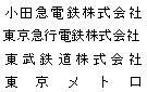 小田急電鉄株式会社 東京急行電鉄株式会社 東武鉄道株式会社 東京メトロ