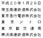 平成20年1月29日 埼玉高速鉄道株式会社 東京急行電鉄株式会社 東京メトロ 東京都交通局 横浜高速鉄道株式会社