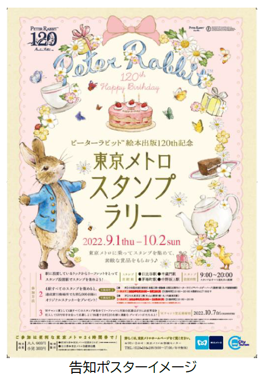 東京メトロ：「ピーターラビット絵本出版１２０周年記念　東京メトロスタンプラリー」を 開催！