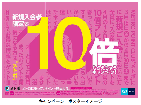 東京メトロ：新規入会者限定！メトポ10倍もらえちゃうキャンペーンを実施！2022年3月18日（金）～4月30日（土）