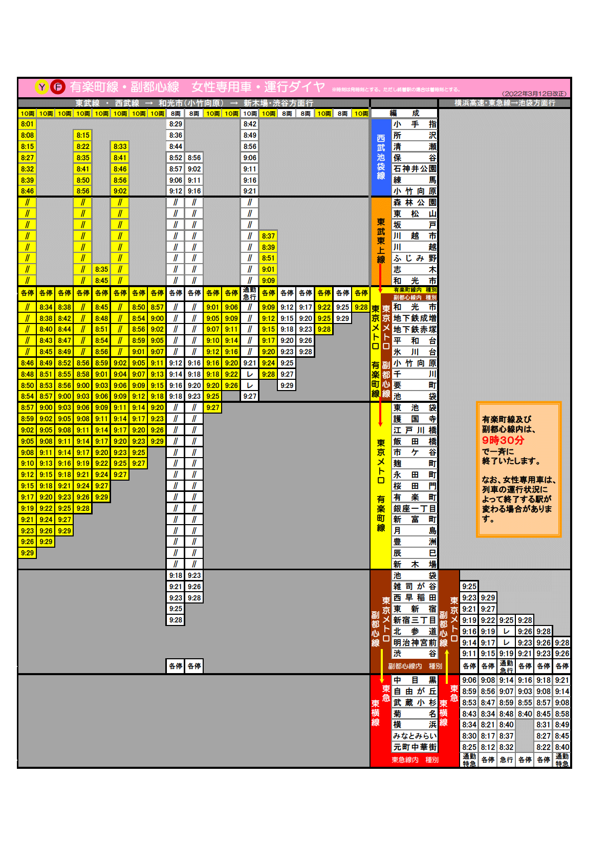 有楽町線 女性専用車 運行ダイヤ 安心への取組み 東京メトロ