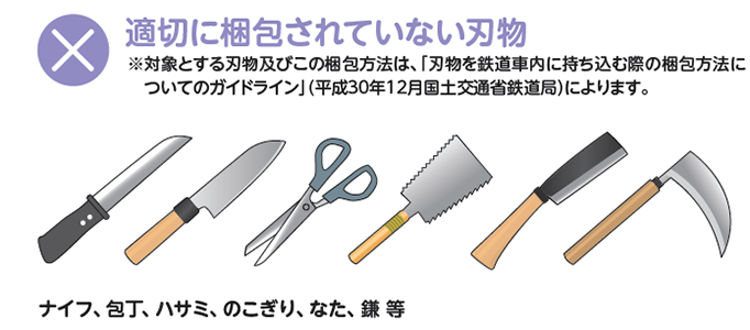 適切に梱包されていない刃物
