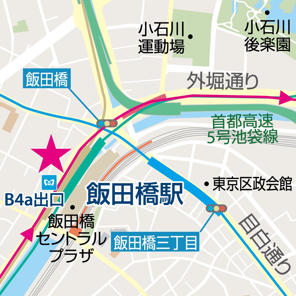 飯田橋駅B4a番出口からの地図