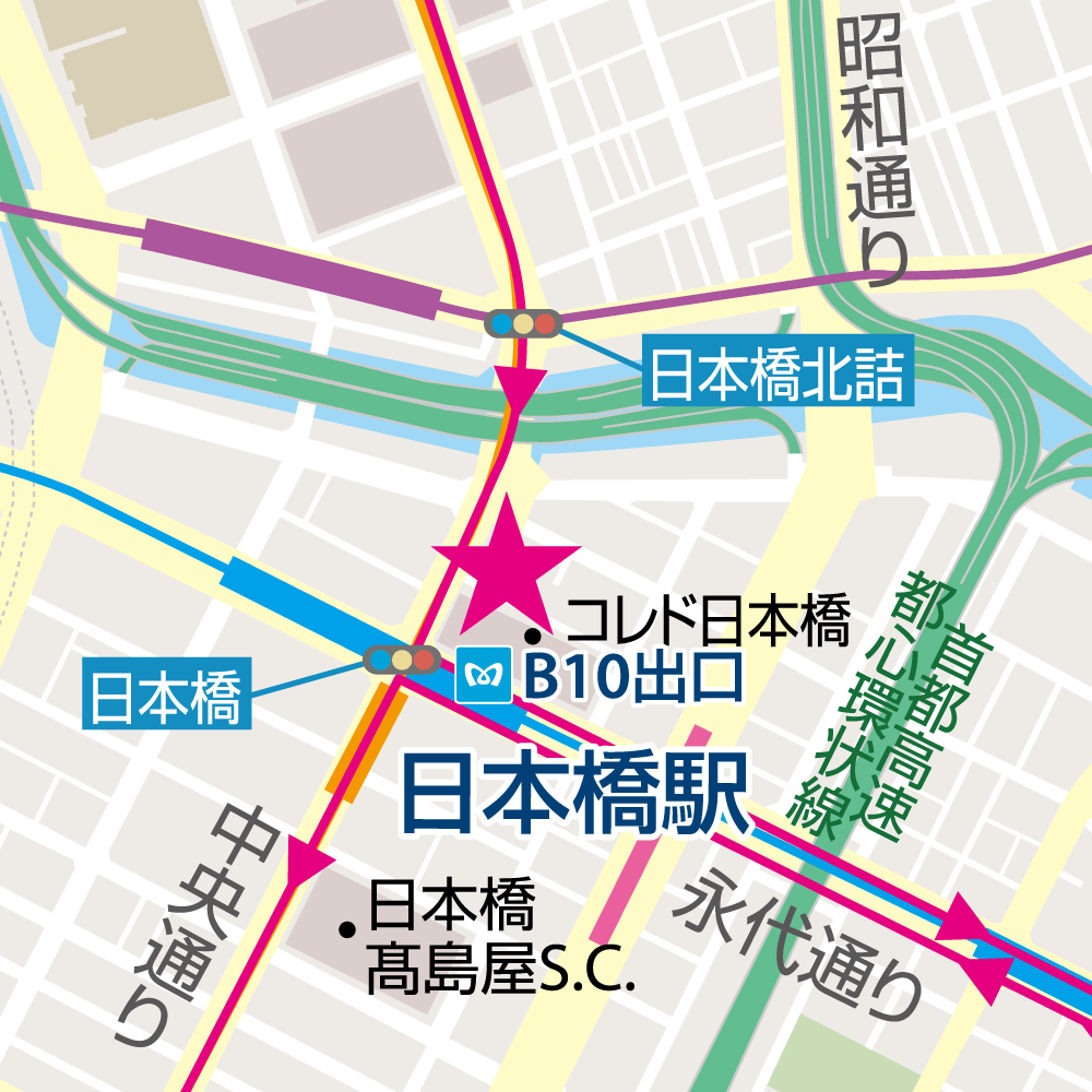 日本橋駅B10番出口からの地図