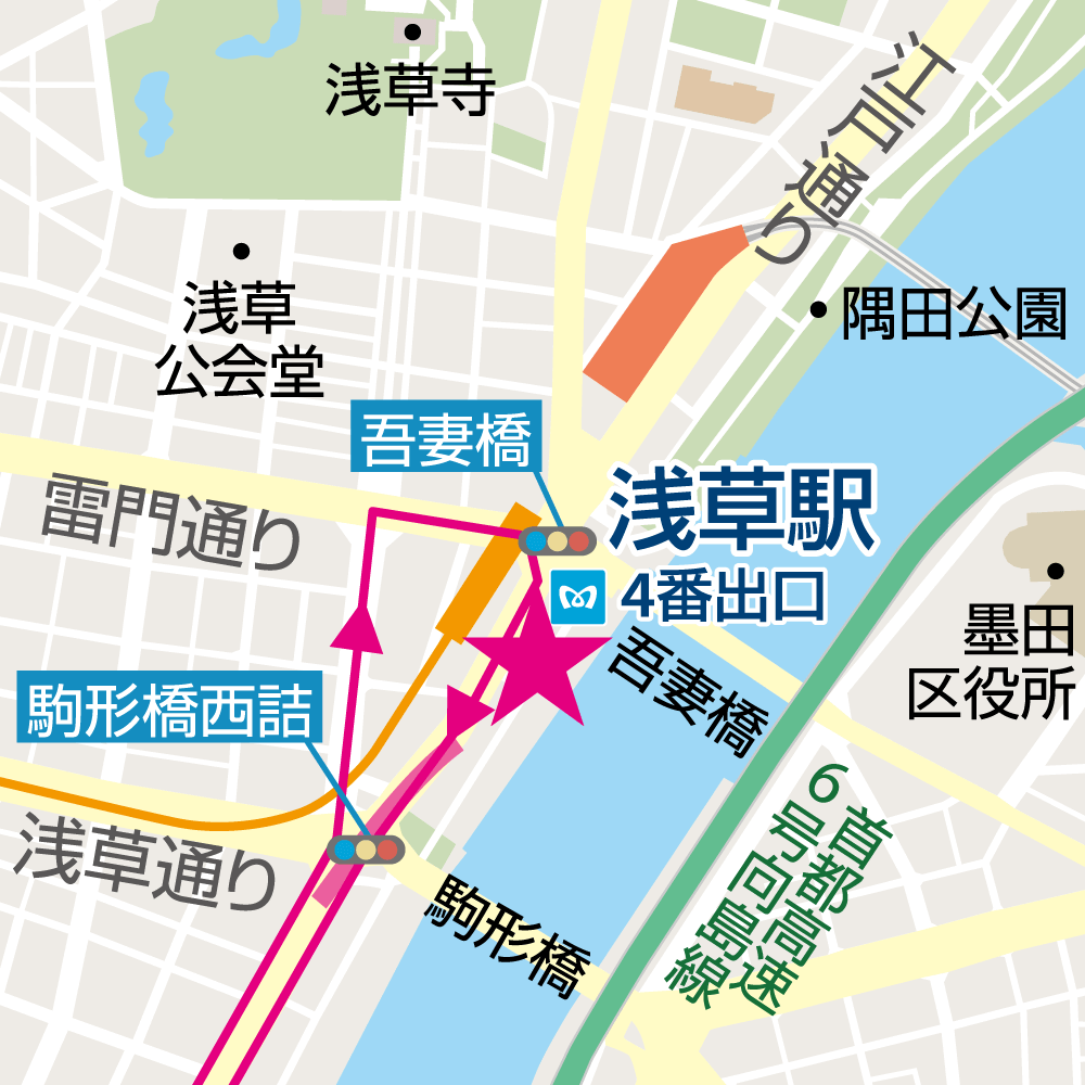 浅草駅4番出口からの地図