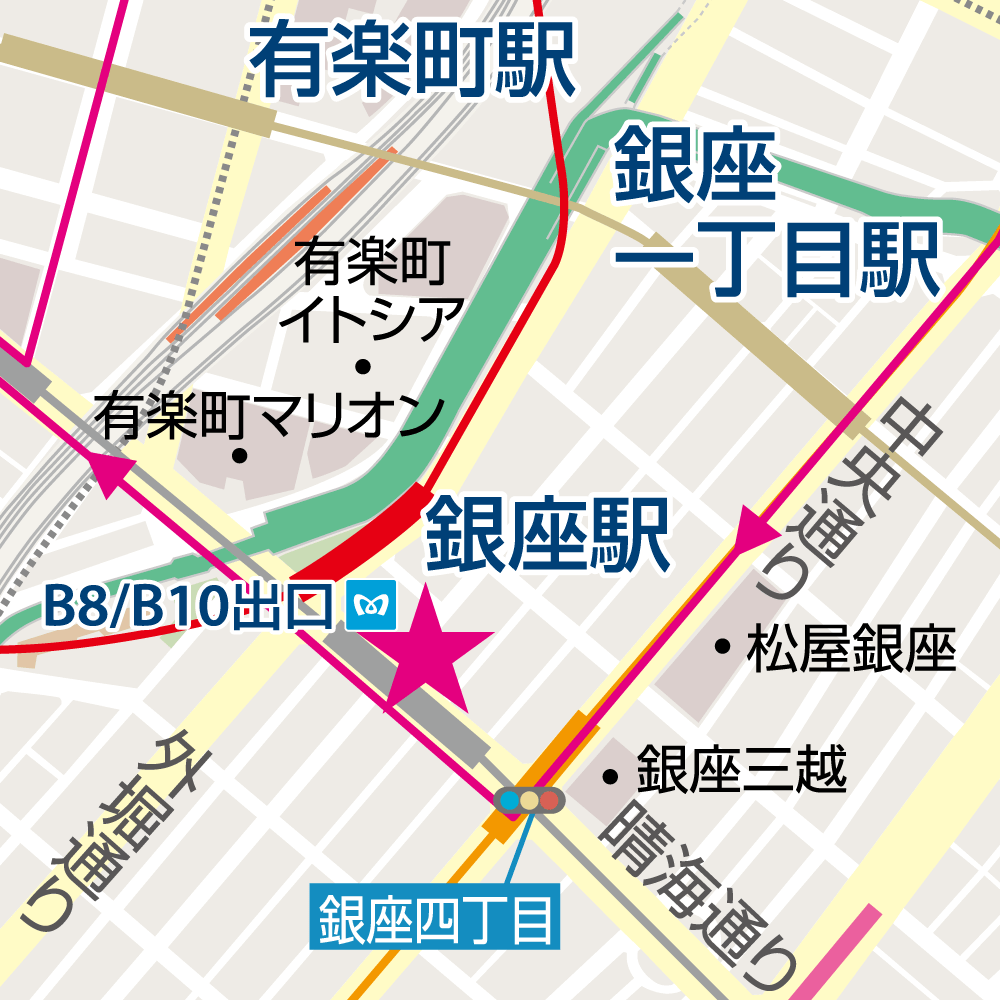 銀座駅B6番出口からの地図