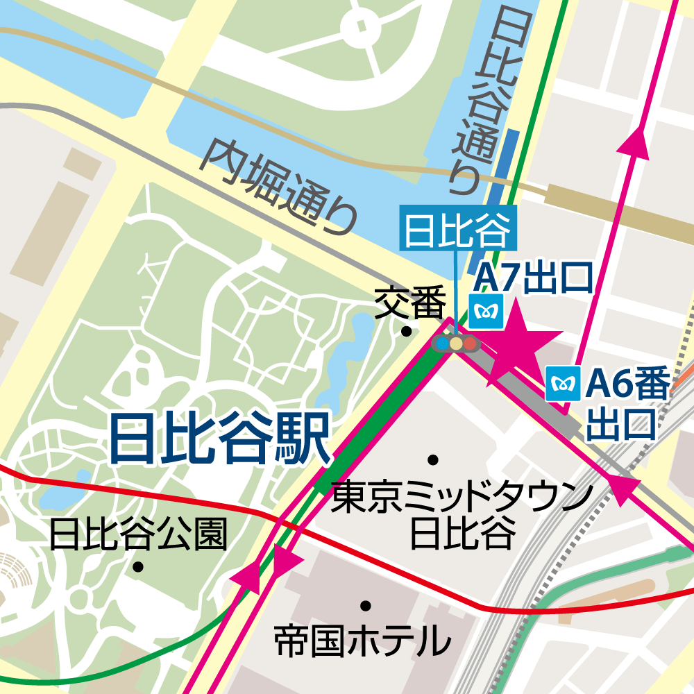 日比谷駅A6番, A7番出口からの地図